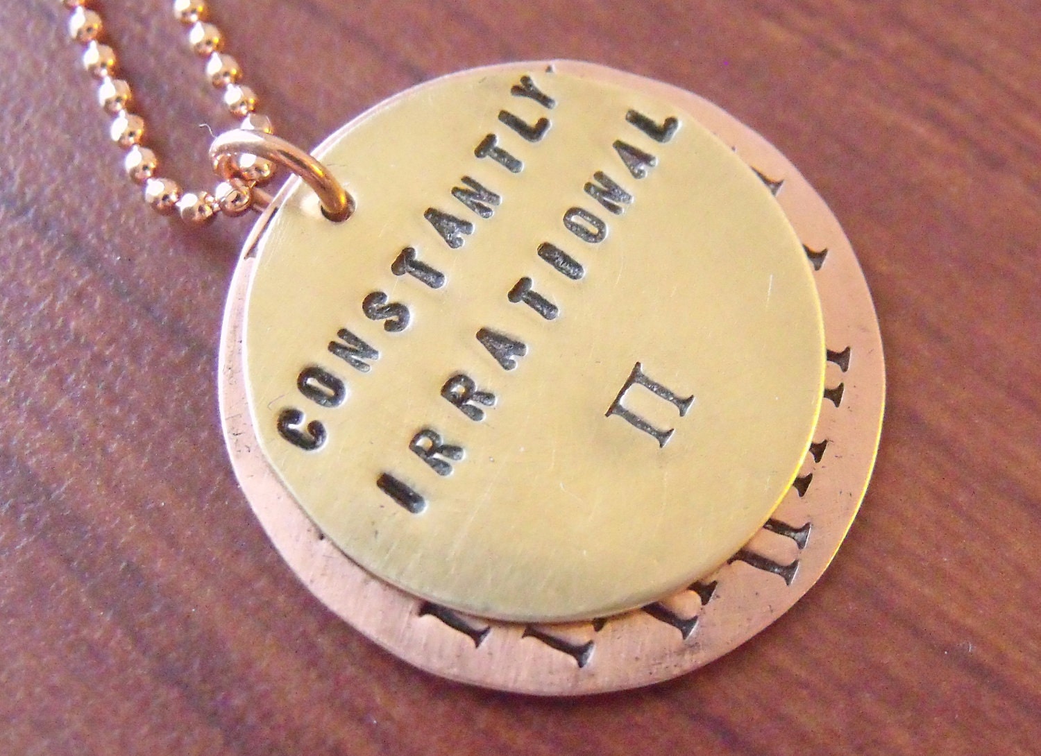 Constantly Irrational Pi Necklace in Brass and Copper