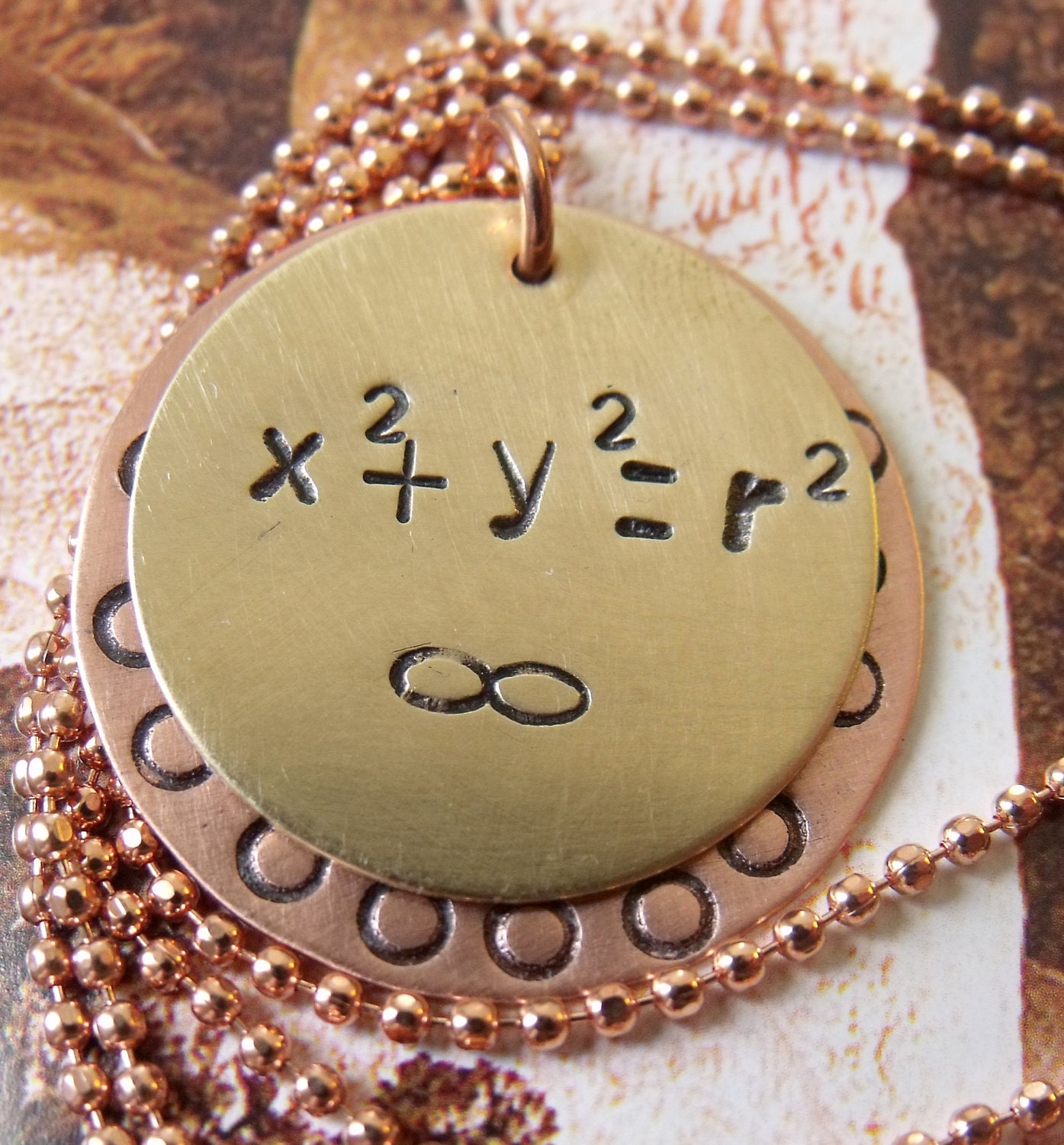 Coolmath Math Equations Copper and Brass Circle Formula Necklace with Copper Ball Chain