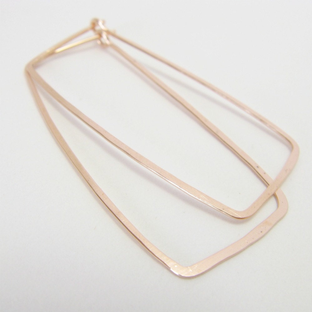 Ophelia handmade earrings, rose gold filled long squares rectangles - by lotusstone on etsy