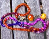 Necklace Beadwork Beaded Orange pink purple raspberry Weddings Bridal Bohemian Strand Statement