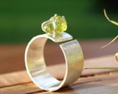 Rough Peridot Prong Set Sand Textured Silver Band