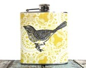 Flask 6 oz Stainless Steel - Bird on Lace- Bridal Party Wedding Gift Flask