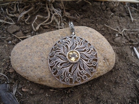 Silver, Marcasite and Citrine Pendant / 329