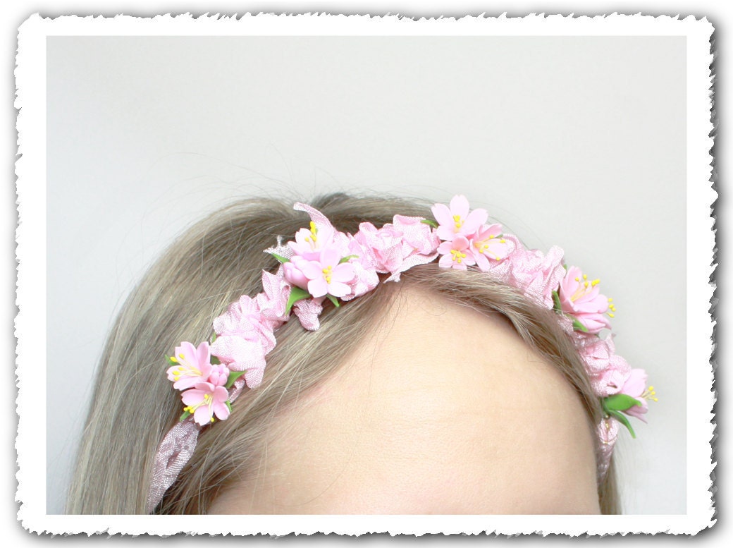 Sakura Hand Sculpted Cherry Blossoms Necklace or Headband