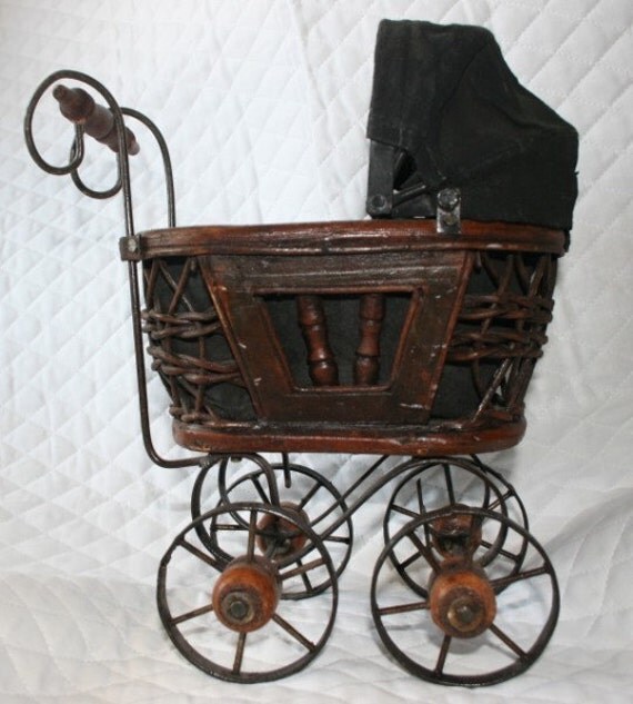 Items similar to VINTAGE Antique DOLL Baby Buggy Replica DOLL
