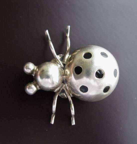 Vintage Taxco Brooch sterling silver ladybug with enamel dots