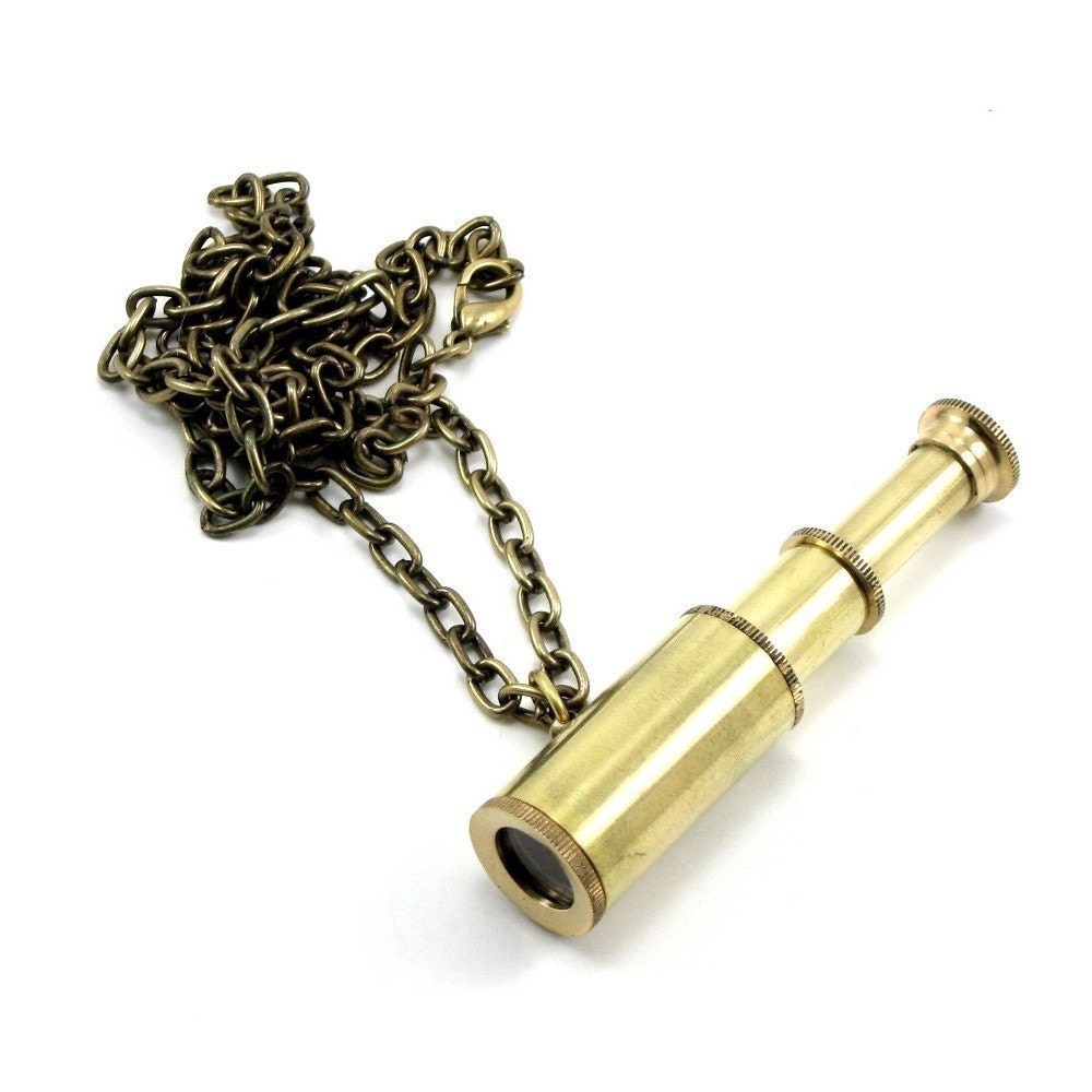 Steampunk Necklace - Air Ship Pirate Mini Telescope Necklace - The Observer - AWESOME in Solid Brass - By Ghostlove