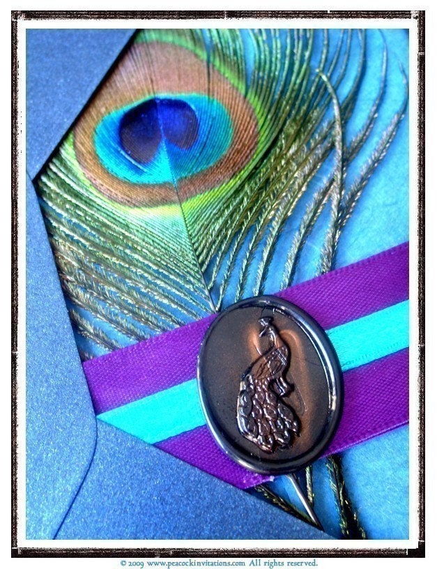 Peacock Wedding Invitations in Purples and Blues