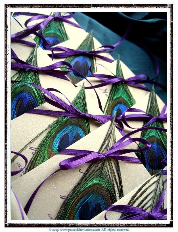 MELODIE Peacock Themed Petit Wedding Programs Deep Purple and Champagne