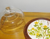 Vintage Glass Dome Lid, Teak Wood and Floral Tray by Goodwood