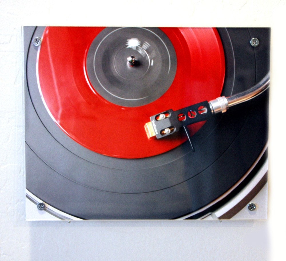 Giant Coaster and Urban Wall Art - Retro Red Vinyl Record Photography