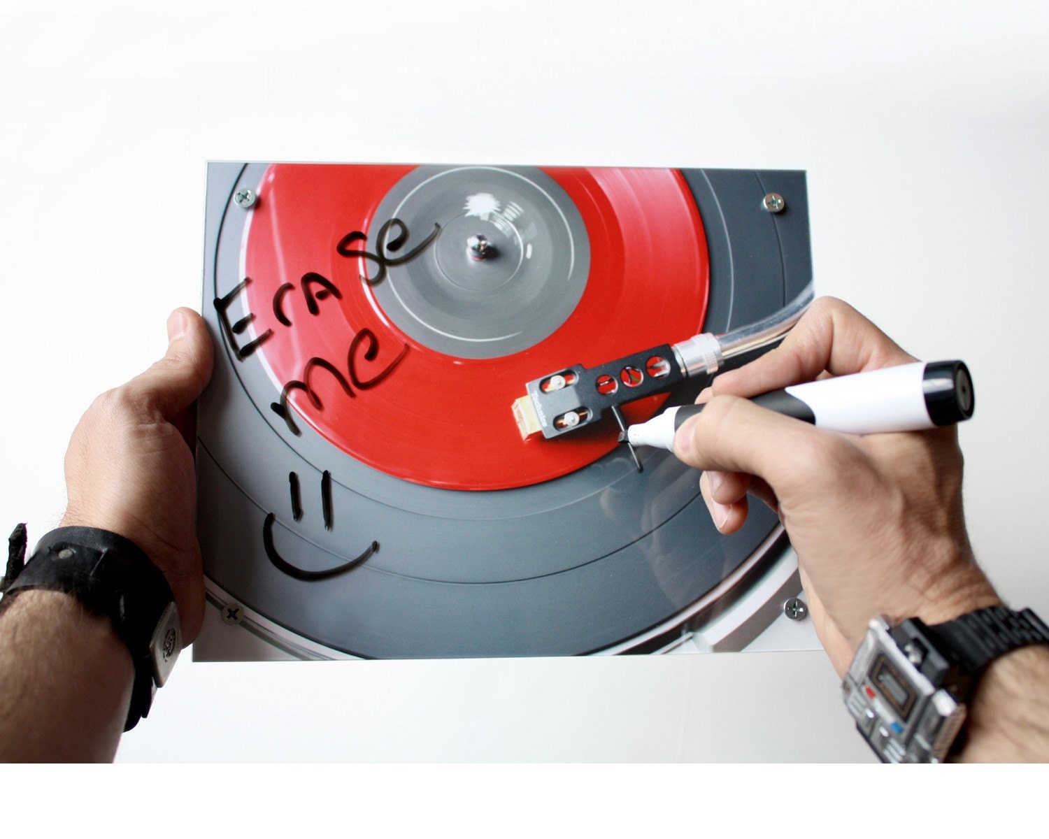 Dry Erase Board Art . Record Player Red Vinyl White Board DJ Art