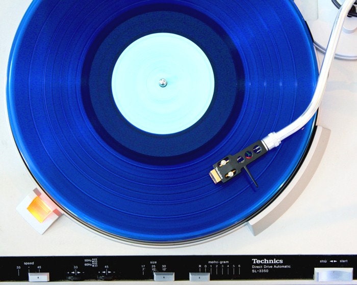Modern Wall Art - Retro Blue Vinyl Record Photography / Coffee Table Art