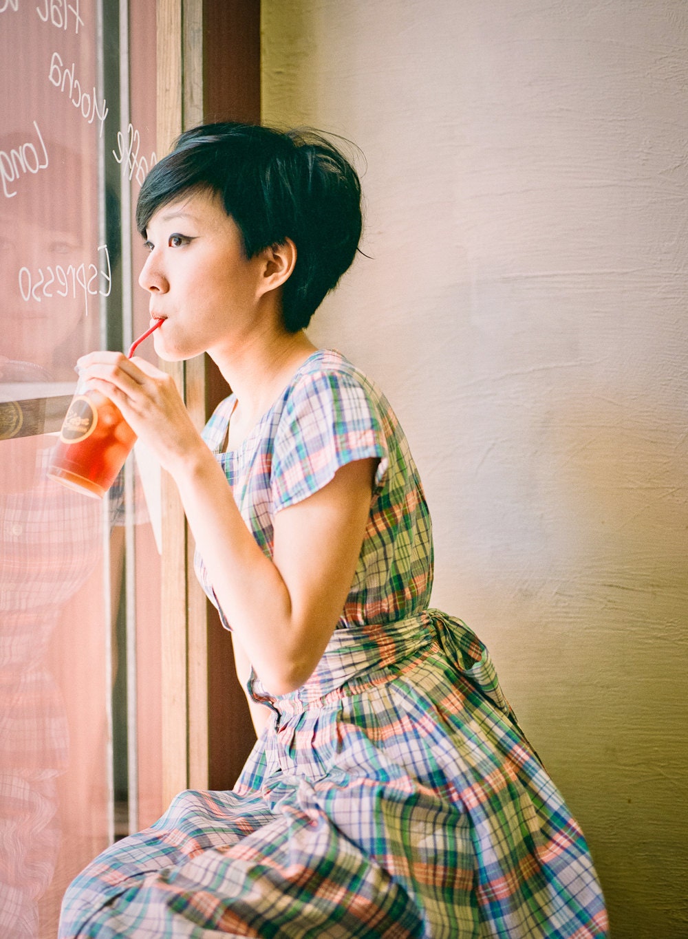 Vintage summer checked dress pink teal country girl