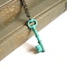 Mint Green Verdigris Hand Aged Raw Brass Skeleton Key Necklace