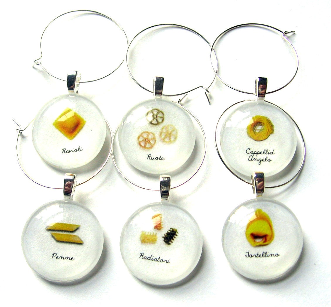 ON SALE Wine Charms Italian Pasta Varieties Beverage Charms Set of  Six (6)