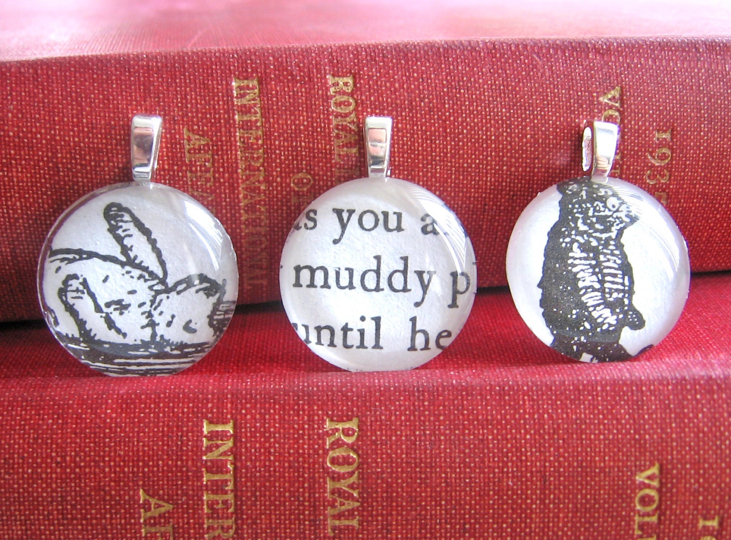 1957 Vintage Muddy Winnie the Pooh Mini Pendants - set of THREE (3)