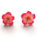Frangipani Plumeria Neon Pink and Tangerine Hawaiian Flower Stud Earrings