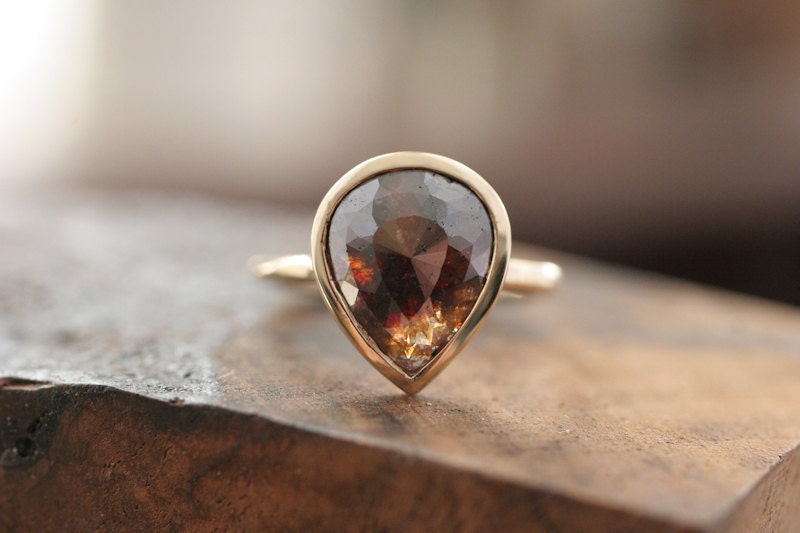 Custom for Cary / Large Calico Rose Cut Diamond Ring and matching 3mm band