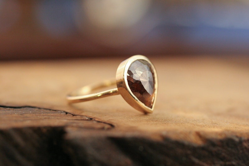 Custom for Cary / Large Calico Rose Cut Diamond Ring and matching 3mm band