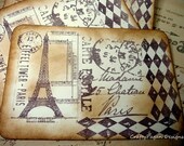 Postcards from Paris-3 Vintage style Hand stamped double sided post cards