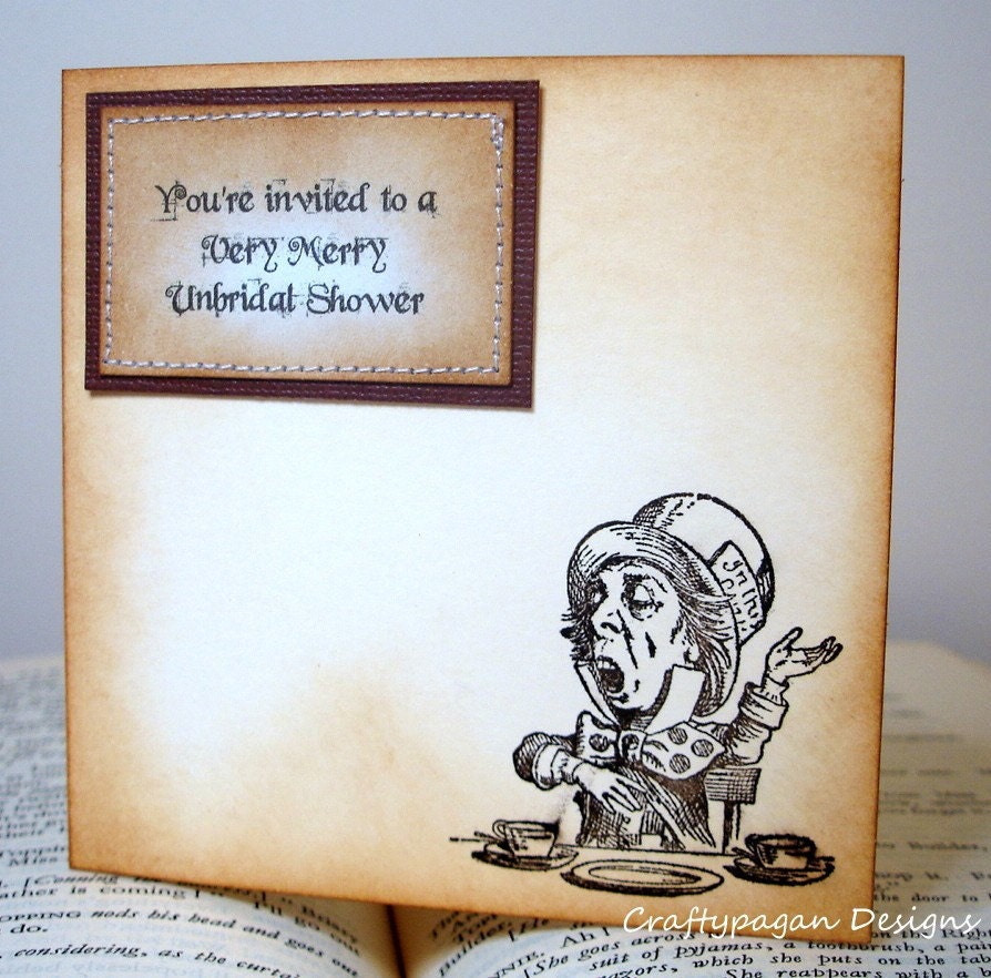 50 Alice in Wonderland Wedding Invitations-Vintage Style with Stitching