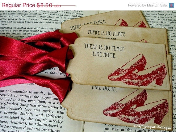 There's No Place Like Home-Wizard of Oz Vintage Tags SET of 6-Ribbon Choices