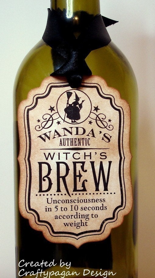 Witch's Brew-Handmade Vintage Halloween Tags/Labels-Set of 6