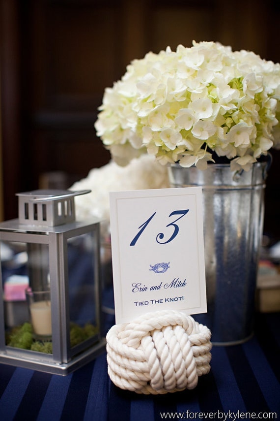 Nautical Wedding - 7 Nautical Rope Table Number Holders - Set of 7 little wedding knots for your beach wedding
