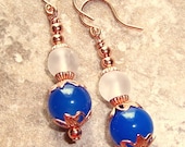 Gypsy Blues Dangle Earrings Cobalt Blue Stone and Quartz in Bright Copper