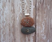 Twin Stones handmade sterling silver and beach stone pendant necklace