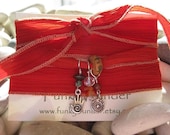 Orange energy silk wrap and tie bracelet with charms by Funky Wunder