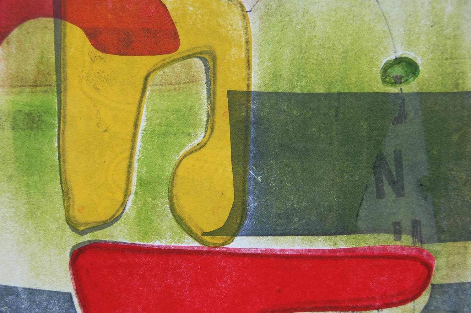 Modern Abstract Art Monoprint : ThinkfulWishing ON RESERVE
