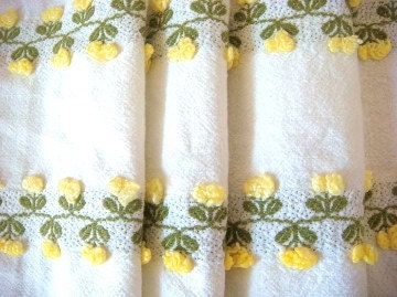 Fieldcrest Yellow Floral Stripe Vintage Chenille Bedspread Fabric