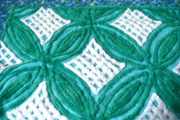 Luscious Plush Blue-Green Vintage Chenille Bedspread Fabric