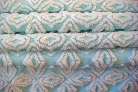 Hofmann Aqua Star Snowflake Vintage Chenille Bedspread Fabric