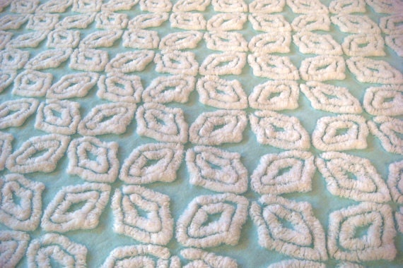 Hofmann Aqua Star Snowflake Vintage Chenille Bedspread Fabric