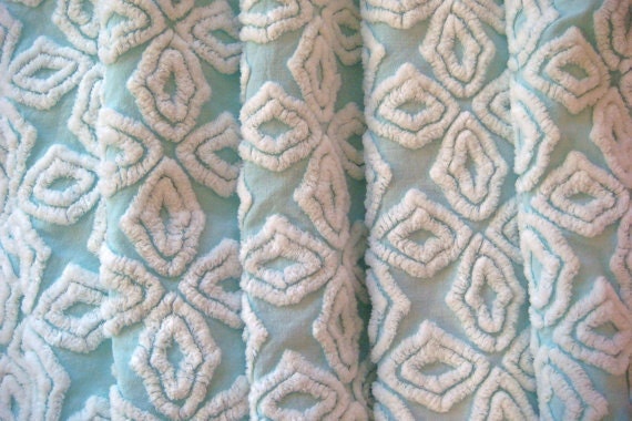 Hofmann Aqua Star Snowflake Vintage Chenille Bedspread Fabric