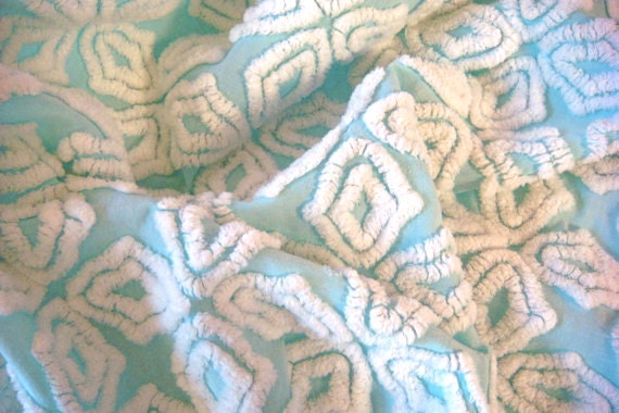 Hofmann Aqua Star Snowflake Vintage Chenille Bedspread Fabric