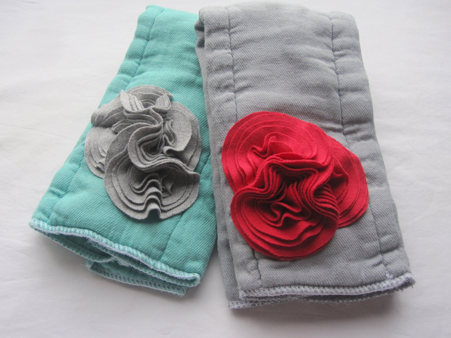 Baby Burpie Set, Burpcloth, Embellished, Hand Dyed Cloth Diaper, Knit Fabric Cluster, Grey, Red, Teal, Boy Or Girl