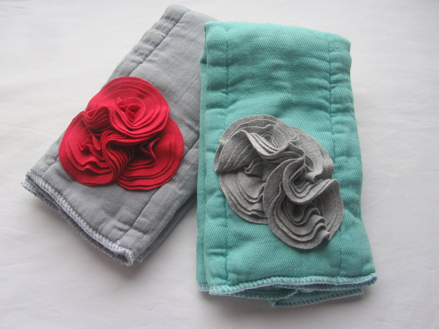 Baby Burpie Set, Burpcloth, Embellished, Hand Dyed Cloth Diaper, Knit Fabric Cluster, Grey, Red, Teal, Boy Or Girl