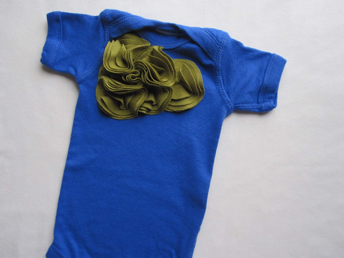 Baby Girl Bodysuit, Moss Green Cluster On Royal Blue, Onesie, Newborn, Infant