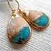Natural Peruvian opal earrings - brown and aqua opal earrings - gold earrings - E A R R I N G S