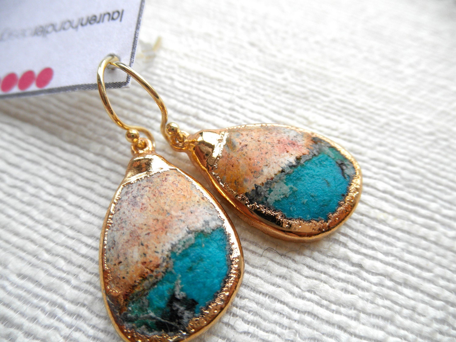 Natural Peruvian opal earrings - brown and aqua opal earrings - gold earrings - E A R R I N G S