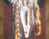 Halloween Fiber Necklace - Spooky OOAK Statement Bib Necklace, Steampunk and Gothic