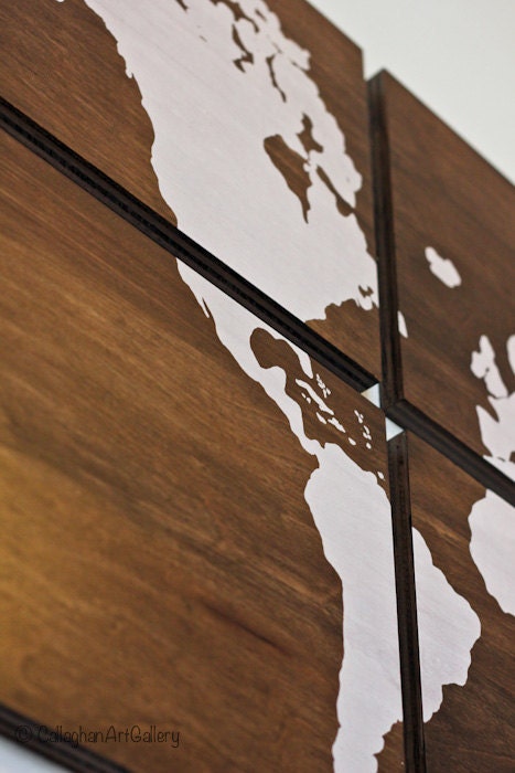 The Wood Grain World Map Screen Print Collection II