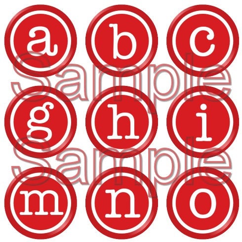 Red Vintage Typewriter Keys - 1 inch Digital Collage Sheet - Round Circles Printable Graphics