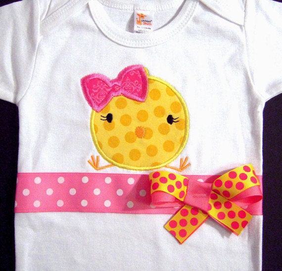 Easter Chick Bodysuit, Pink and Yellow, Girl, Easter Outfit, Spring
