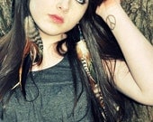 Extra Long Feather Earrings - Asymmetrical Feather Earrings, Brown and Black Feathers - Gypsy Princess