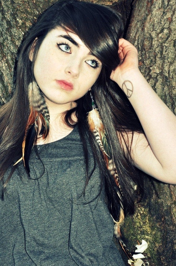 Extra Long Feather Earrings - Asymmetrical Feather Earrings, Brown and Black Feathers - Gypsy Princess